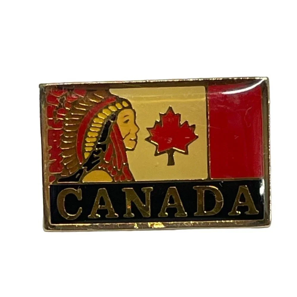 Native Indian Feathered Headdress Canada Canadian Flag‎ Lapel Pin